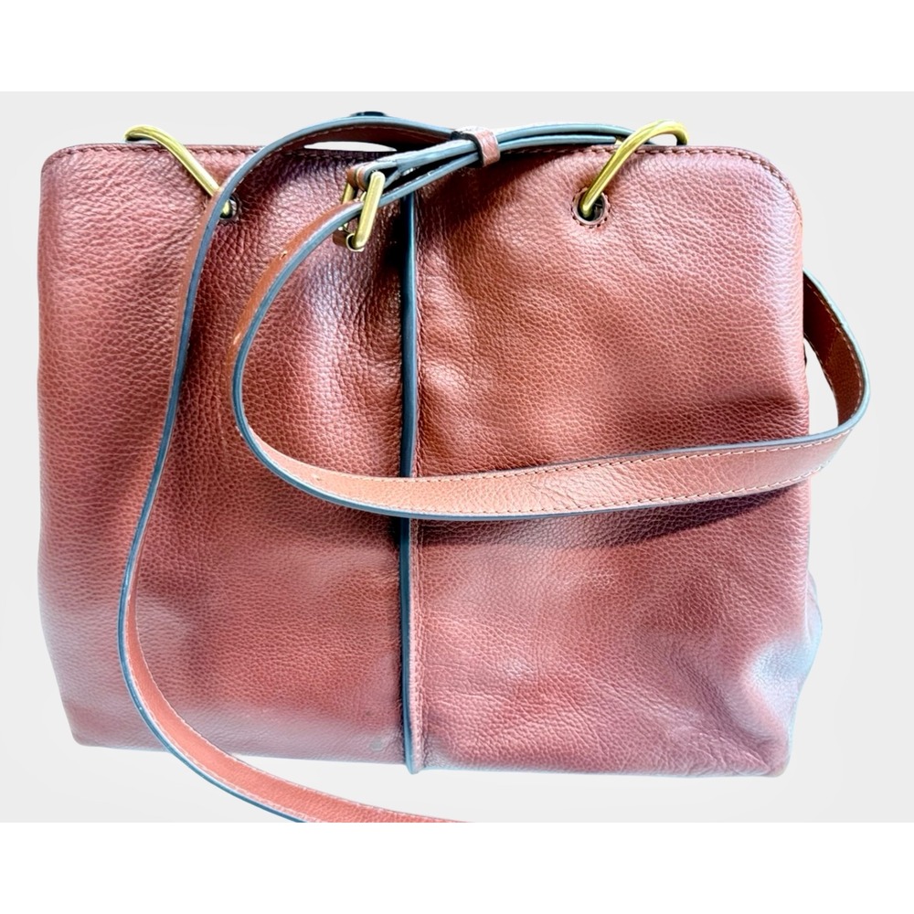 Fossil Pebbled Leather Shoulder Bag Rust Brown Brass Hardware